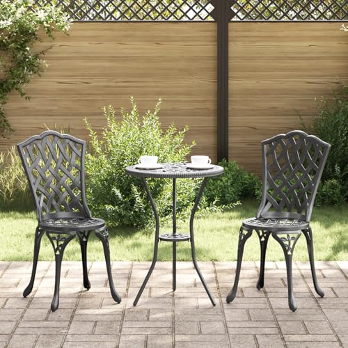 Qnhdfrt Gartenstühle Schwarz Rund Aluminiumguss 2 Stück Outdoor mit Atmungsaktivem Design Wasserabweisend Leicht Stapelbar für Garten Terrasse Balkon von Qnhdfrt