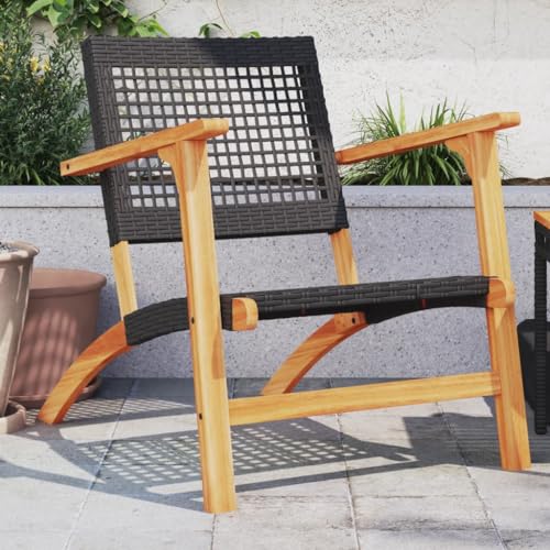 Qnhdfrt Gartenstühle Set 2 Stück Schwarz PE Rattan und Akazienholz Bequeme Lounge Sitzgruppe mit Robustem Metallgestell für Balkon Terrasse und Garten von Qnhdfrt