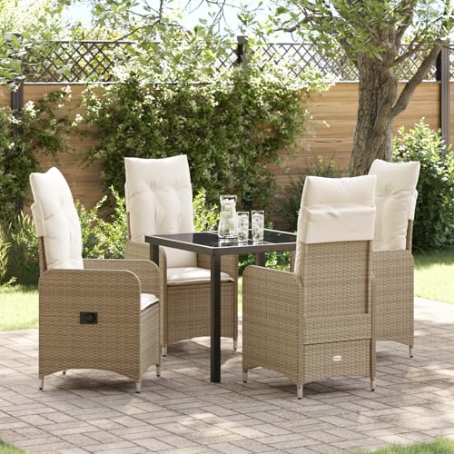 Qnhdfrt Gartenstühle Set 3-TLG Beige Poly Rattan mit Kissen Verstellbare Lounge Sessel für Garten Terrasse Balkon von Qnhdfrt
