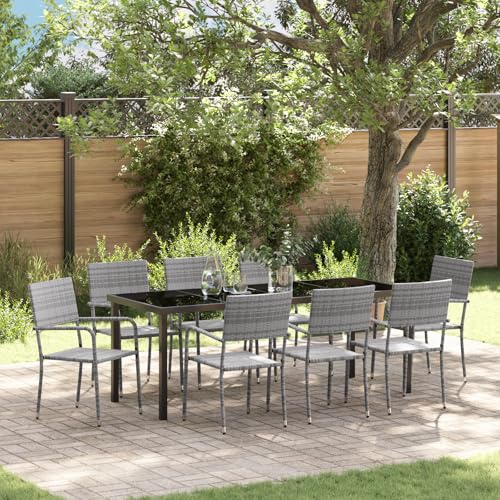 Qnhdfrt Gartenstühle Set 4 Stück Grau aus Poly Rattan Stapelbare Outdoor Essstühle mit Stahlrahmen für Garten Terrasse Balkon von Qnhdfrt