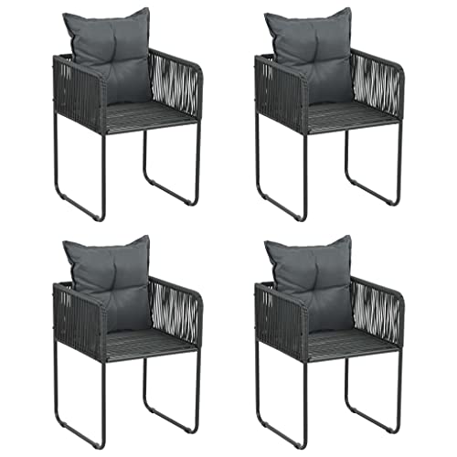 Qnhdfrt Gartenstühle Set 4 Stück Schwarz mit Kissen aus PE Rattan Outdoor Stühle für Garten Balkon Terrasse Leicht und Stabil von Qnhdfrt