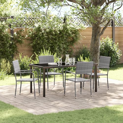 Qnhdfrt Gartenstühle Set 4 Stühle 1 Tisch Grau Poly-Rattan Outdoor Möbel für Garten Terrasse Balkon Stapelbar Wetterfest von Qnhdfrt