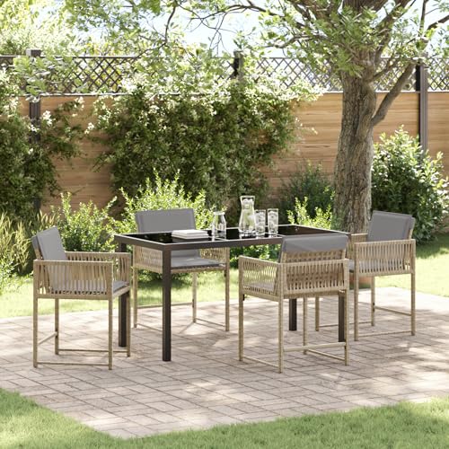 Qnhdfrt Gartenstühle Set 4 Stühle 1 Tisch mit Kissen Beige Poly Rattan Klappbar Outdoor für Garten Balkon Terrasse Qnhdfrt Gartenstühle Set 4 Stühle 1 Tisch mit Kissen Beige Poly Rattan Klappbar Outdoor für Garten Balkon Terrasse von Qnhdfrt