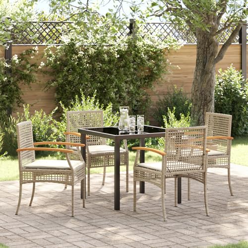 Qnhdfrt Gartenstühle Set 4 Stühle und 1 Tisch PE Rattan Outdoor Möbel Beige mit Kissen für Terrasse Garten Balkon Qnhdfrt Gartenstühle Set 4 Stühle und 1 Tisch PE Rattan Outdoor Möbel Beige mit Kissen für Terrasse Garten Balkon von Qnhdfrt