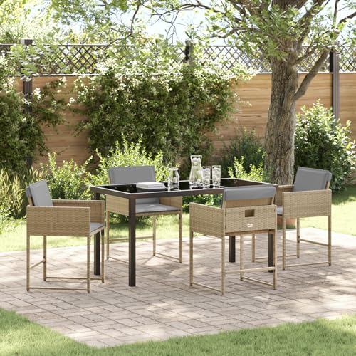 Qnhdfrt Gartenstühle Set 5-teilig Beige Poly Rattan Outdoor Esszimmer Möbel mit Kissen für Terrasse Balkon Garten 4-Sitzer Faltbare Rückenlehnen Qnhdfrt Gartenstühle Set 5-teilig Beige Poly Rattan Outdoor Esszimmer Möbel mit Kissen für Terrasse Balkon Garten 4-Sitzer Faltbare Rückenlehnen von Qnhdfrt