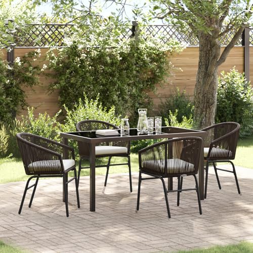 Qnhdfrt Gartenstühle Set 5-teilig Braun Outdoor Möbel aus Synthetischem Poly-Rattan mit Pulverbeschichtung und Polsterkissen für Garten Terrasse Balkon Robustes Design von Qnhdfrt