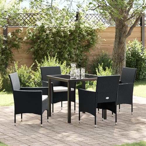 Qnhdfrt Gartenstühle Set 5-teilig Schwarz Poly-Rattan mit Cremefarbenen Kissen Modernes Design für Terrasse Garten und Balkon Robuste Outdoor Möbel 4-Sitzer Essgruppe von Qnhdfrt
