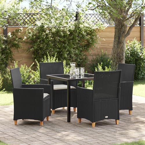 Qnhdfrt Gartenstühle Set 5-teilig Schwarz Poly-Rattan mit Kissen Outdoor Möbel für Terrasse Balkon Garten Modern Robust Langlebig von Qnhdfrt