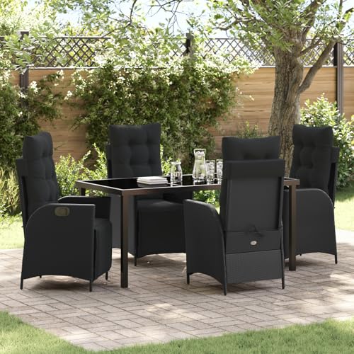 Qnhdfrt Gartenstühle Set 5-teilig Schwarz Poly Rattan mit verstellbaren Liegestühlen und Tisch für Terrasse Balkon Outdoor Möbel Modernes Design Robust von Qnhdfrt