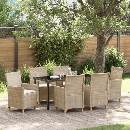 Qnhdfrt Gartenstühle Set 7-teilig mit Kissen Beige Poly-Rattan für Garten Terrasse Balkon Modernes Design Robust und Langlebig von Qnhdfrt
