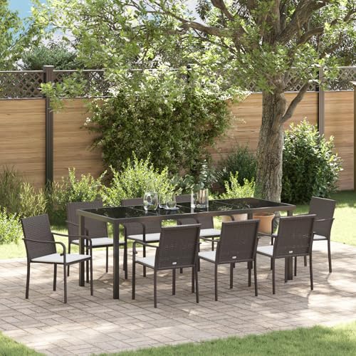 Qnhdfrt Gartenstühle Set 9-TLG. Braun mit Poly Rattan Kissen und Tisch für Garten Terrasse Balkon Modernes Design Robust Wetterfester Stahlrahmen Outdoor Möbel von Qnhdfrt