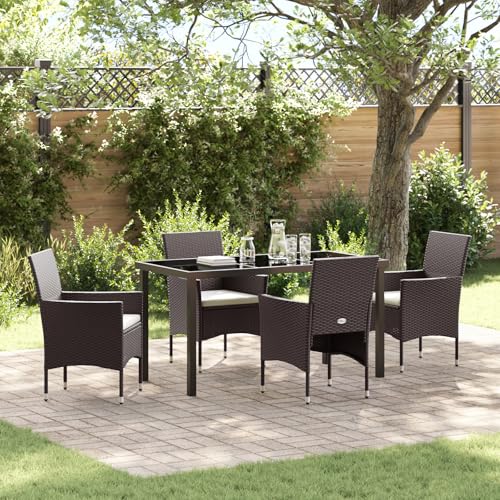 Qnhdfrt Gartenstühle Set Outdoor Braun Poly-Rattan 5-teilig mit 4 Stühlen und Tisch für Garten Terrasse Balkon Modernes Design Robust Wetterfest von Qnhdfrt