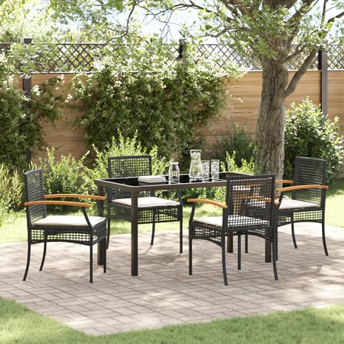 Qnhdfrt Gartenstühle Set Schwarz 4 Stühle + Tisch Poly Rattan Outdoor Möbel für Terrasse Garten mit Kissen und Akazienholz Armlehnen Qnhdfrt Gartenstühle Set Schwarz 4 Stühle + Tisch Poly Rattan Outdoor Möbel für Terrasse Garten mit Kissen und Akazienholz Armlehnen von Qnhdfrt