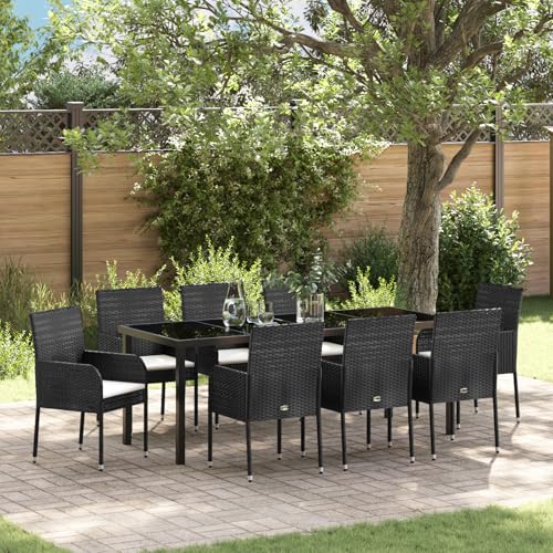 Qnhdfrt Gartenstühle Set Schwarz 8-Sitzer mit Kissen Poly-Rattan für Outdoor Terrasse Balkon Garten – Robustes Design Leicht und Wetterbeständig von Qnhdfrt