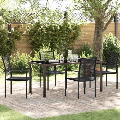 Qnhdfrt Gartenstühle Set Schwarz PVC-Rattan 5-TLG. mit Rechteckigem Tisch und 4 Stühlen für Outdoor Bereich, Modernes Design und Stabile Bauweise von Qnhdfrt