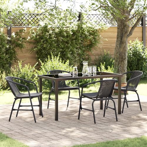 Qnhdfrt Gartenstühle Set aus Schwarzem Poly-Rattan 4 Stühle Rechteckige Outdoor Möbel für Balkon und Terrasse Langlebiges Design von Qnhdfrt