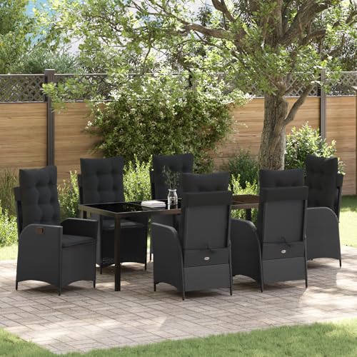 Qnhdfrt Gartenstühle Set mit Tisch 7-TLG Schwarz Poly-Rattan Outdoor Sitzgruppe Verstellbare Lounge Möbel für Terrasse Garten Balkon von Qnhdfrt