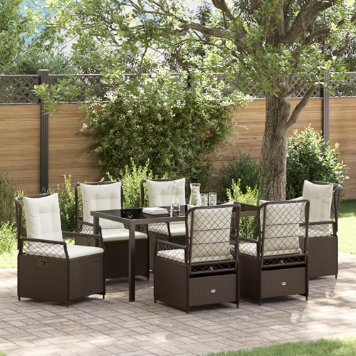 Qnhdfrt Gartenstühle Set mit Tisch Braun 6 Personen PE Rattan Outdoor Möbel verstellbare Liegestühle für Garten Balkon Terrasse von Qnhdfrt