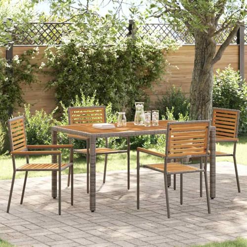 Qnhdfrt Gartenstühle Stapelbar 4er Set Akazienholz Armlehne 54x56x90 cm Stahlrahmen Braun Grau Modernes Design für Balkon Terrasse und Camping von Qnhdfrt