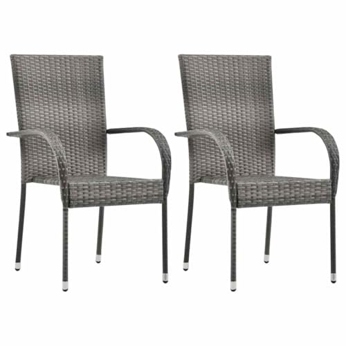 Qnhdfrt Gartenstühle Stapelbar Grau aus PE-Rattan 2er-Set mit Stahlgestell, Platzsparend für Terrasse Balkon Garten von Qnhdfrt