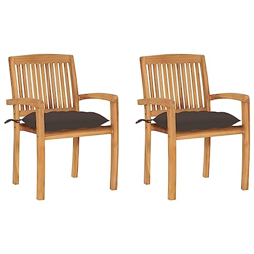 Qnhdfrt Gartenstühle aus Massivholz Teak mit Taupe Kissen, stapelbar, 2er Set für Garten Terrasse Balkon, Vintage Design und Witterungsbeständig von Qnhdfrt