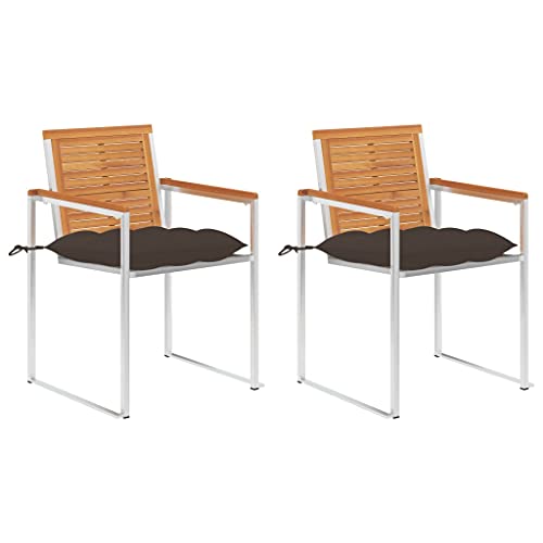 Qnhdfrt Gartenstühle mit Kissen 2 Stück Massivholz Akazie Edelstahl 304 Outdoor Möbel für Garten Terrasse Balkon Robust Leicht zu Reinigen Taupe von Qnhdfrt