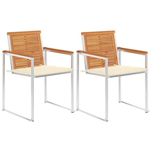 Qnhdfrt Gartenstühle mit Kissen 2 Stück Massivholz Akazie und Edelstahl 304 Cremeweiß Robust für Garten Balkon Terrasse Camping Qnhdfrt Gartenstühle mit Kissen 2 Stück Massivholz Akazie und Edelstahl 304 Cremeweiß Robust für Garten Balkon Terrasse Camping von Qnhdfrt