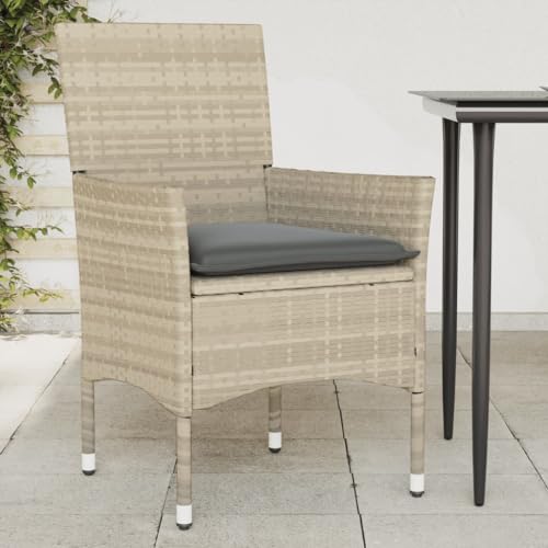 Qnhdfrt Gartenstühle mit Kissen 2er Set Hellgrau Poly Rattan Outdoor Möbel Bequem mit Abnehmbaren Bezügen von Qnhdfrt