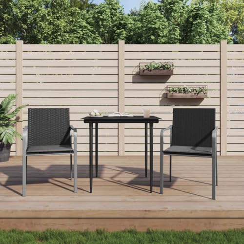 Qnhdfrt Gartenstühle mit Kissen 2er-Set Schwarz Outdoor PE Rattan Stahlrahmen 56x59x84 cm für Terrasse Balkon von Qnhdfrt