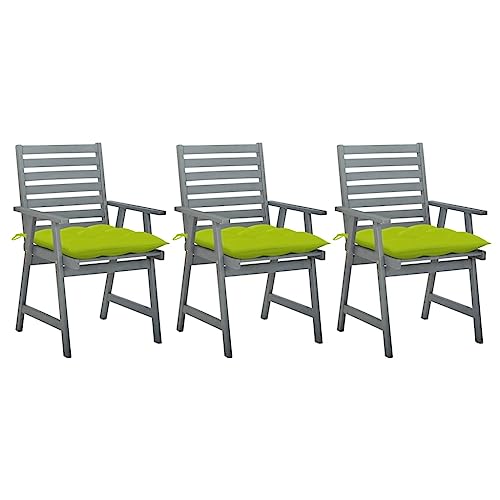 Qnhdfrt Gartenstühle mit Kissen 3 Stück Massivholz Akazie Grau Modernes Design für Garten Terrasse Balkon Outdoor von Qnhdfrt
