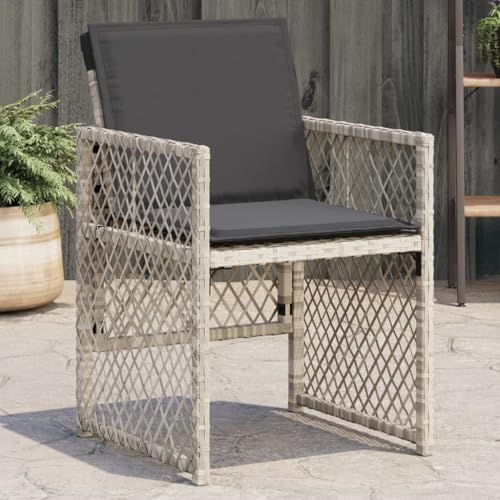 Qnhdfrt Gartenstühle mit Kissen 4er-Set Hellgrau PE-Rattan Klappbare Rückenlehne Outdoor Balkon Camping von Qnhdfrt
