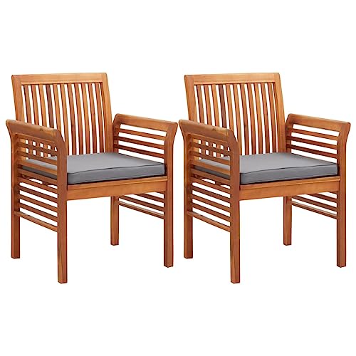 Qnhdfrt Gartenstühle mit Sitzpolster aus Massivholz Akazie, 2er Set Braun und Dunkelgrau für Terrasse Balkon Garten von Qnhdfrt