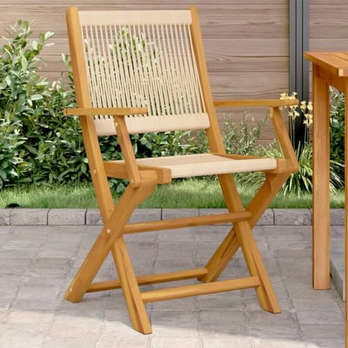 Qnhdfrt Gartenstuhl 2er Set klappbar Beige 54x57x91 cm Massivholz Akazie mit Armlehne Tragkraft 110 kg Faltstuhl für Garten Balkon Terrasse Campingplatz von Qnhdfrt