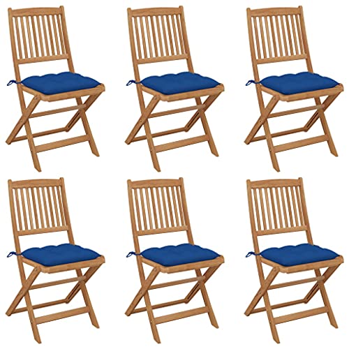 Qnhdfrt Gartenstuhl Klappbar Massivholz Akazie 6 STK mit Blauen Kissen Faltbarer Outdoor Stuhl für Garten Balkon Camping von Qnhdfrt
