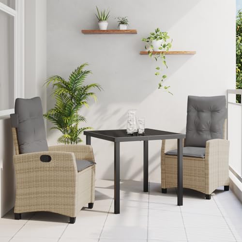 Qnhdfrt Gartenstuhl Set 2 Stück mit Beigen Kissen - Synthetisches Poly-Rattan Outdoor Möbel für Balkon Terrasse Garten - Verstellbare Rückenlehne Leicht Wetterfest von Qnhdfrt