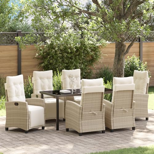 Qnhdfrt Gartenstuhl Set 2er Loungesessel Outdoor Beige Modernes Design mit Polster Verstellbare Rückenlehne und Fußstütze Robustes PE-Rattan für Garten Terrasse Balkon von Qnhdfrt