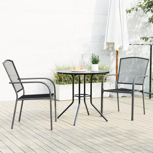 Qnhdfrt Gartenstuhl Set 3 TLG Anthrazit Stapelbar Pulverbeschichteter Stahl Bistro Set mit Tisch und 2 Stühlen für Balkon Terrasse Garten von Qnhdfrt
