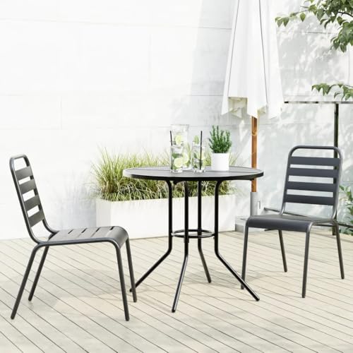 Qnhdfrt Gartenstuhl Set 3 TLG Anthrazit Stapelbar Pulverbeschichteter Stahl Outdoor Möbel für Balkon Terrasse und Gartenbereich von Qnhdfrt