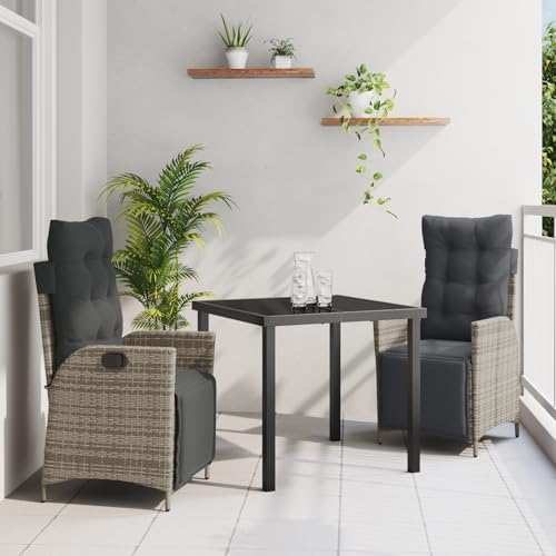Qnhdfrt Gartenstuhl Set 3-teilig Grau Poly-Rattan mit verstellbaren Liegestühlen und Gartentisch für bequemes Entspannen auf Terrasse Balkon oder Garten von Qnhdfrt