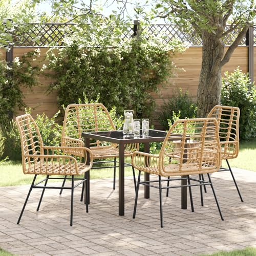 Qnhdfrt Gartenstuhl Set 4 Stühle + Tisch Braun Poly-Rattan Outdoor Essgruppe Rechteckig für Terrasse Balkon Garten von Qnhdfrt