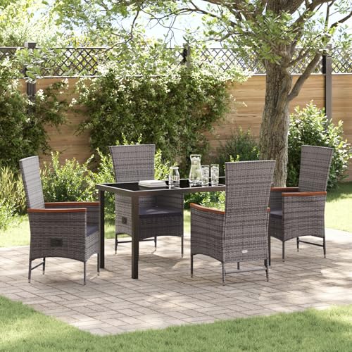 Qnhdfrt Gartenstuhl Set 5-Teilig Grau Poly Rattan Essgruppe mit Kissen Outdoor Gartenmöbel für Terrasse Balkon von Qnhdfrt