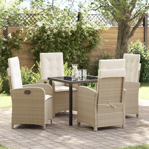 Qnhdfrt Gartenstuhl Set 5-teilig Beige Poly Rattan mit Kissen und Verstellbarer Rückenlehne Outdoor Möbel für Terrasse Balkon Garten von Qnhdfrt