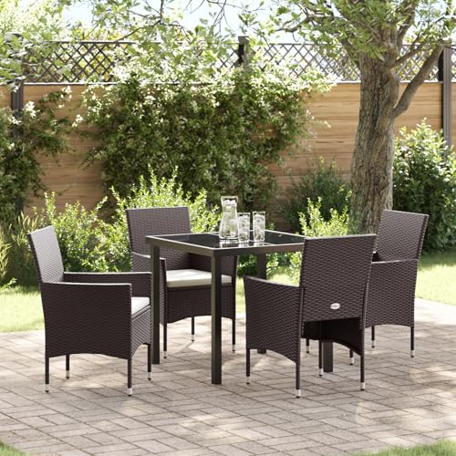 Qnhdfrt Gartenstuhl Set 5-teilig Braun Poly-Rattan Outdoor Essmöbel mit Tisch Modernes Design Ergonomisch Wetterfest für Terrassen Gärten Patios von Qnhdfrt