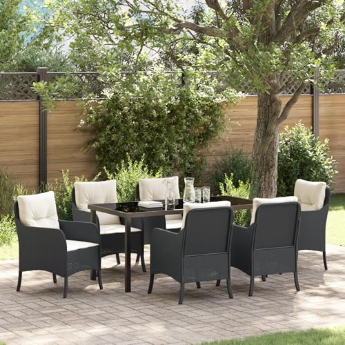 Qnhdfrt Gartenstuhl Set 7-teilig Schwarz Poly-Rattan mit Kissen Modernes Design für Garten Terrasse Balkon Outdoor Möbel von Qnhdfrt