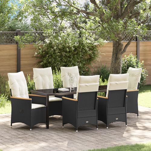 Qnhdfrt Gartenstuhl Set 7-teilig Schwarz Poly-Rattan mit Kissen Rechteckig Modernes Design Verstellbare Rückenlehne für Garten Terrasse Balkon Qnhdfrt Gartenstuhl Set 7-teilig Schwarz Poly-Rattan mit Kissen Rechteckig Modernes Design Verstellbare Rückenlehne für Garten Terrasse Balkon von Qnhdfrt
