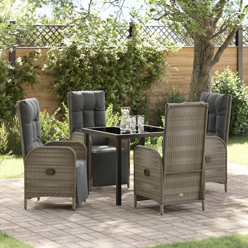 Qnhdfrt Gartenstuhl Set Grau 2 Liegestühle mit Kissen Outdoor Poly-Rattan für Garten Terrasse Relaxsessel mit Verstellbarer Rückenlehne von Qnhdfrt