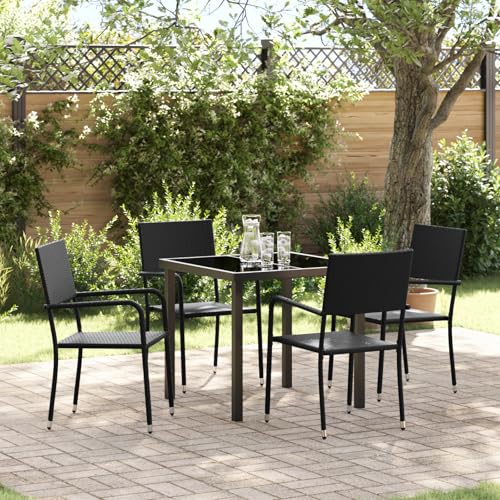 Qnhdfrt Gartenstuhl Set Schwarz 4 Stühle + Tisch PE Rattan Outdoor stapelbar für Balkon Terrasse Camping mit 110kg Tragkraft von Qnhdfrt