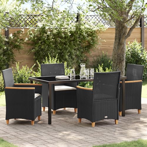 Qnhdfrt Gartenstuhl Set Schwarz 5-teilig Poly-Rattan mit Kissen Outdoor Möbel für Terrasse Balkon und Garten Modernes Design Robustheit von Qnhdfrt