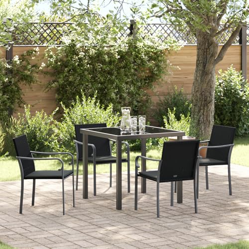 Qnhdfrt Gartenstuhl Set Schwarz Poly Rattan 5-TLG. mit Kissen Modernes Design Outdoor Möbel für Garten Terrasse von Qnhdfrt