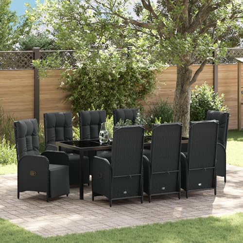Qnhdfrt Gartenstuhl Set Schwarz Poly Rattan 9-TLG. mit Kissen Verstellbare Relaxliege für Outdoor Garten Terrasse Balkon Robustes Design von Qnhdfrt